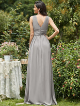 Load image into Gallery viewer, Color=Grey | Double V-Neck Elegant Maxi Long Wholesale Evening Dresses-Grey 2