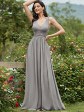 Load image into Gallery viewer, Color=Grey | Double V-Neck Elegant Maxi Long Wholesale Evening Dresses-Grey 3