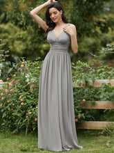 Load image into Gallery viewer, Color=Grey | Double V-Neck Elegant Maxi Long Wholesale Evening Dresses-Grey 4