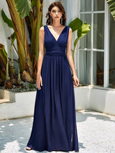Load image into Gallery viewer, Color=Navy Blue | Double V-Neck Elegant Maxi Long Wholesale Evening Dresses-Navy Blue 2