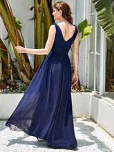 Load image into Gallery viewer, Color=Navy Blue | Double V-Neck Elegant Maxi Long Wholesale Evening Dresses-Navy Blue 3