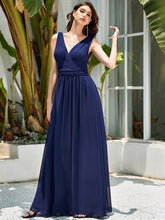 Load image into Gallery viewer, Color=Navy Blue | Double V-Neck Elegant Maxi Long Wholesale Evening Dresses-Navy Blue 4