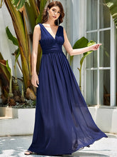 Load image into Gallery viewer, Color=Navy Blue | Double V-Neck Elegant Maxi Long Wholesale Evening Dresses-Navy Blue 1