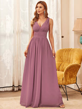 Load image into Gallery viewer, Color=Orchid | Double V-Neck Elegant Maxi Long Wholesale Evening Dresses-Orchid 1