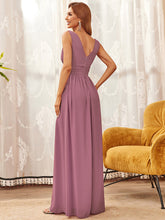 Load image into Gallery viewer, Color=Orchid | Double V-Neck Elegant Maxi Long Wholesale Evening Dresses-Orchid 2