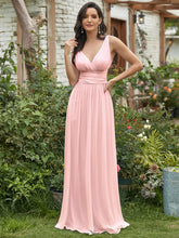 Load image into Gallery viewer, Color=Pink | Double V-Neck Elegant Maxi Long Wholesale Evening Dresses-Pink 2