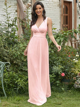 Load image into Gallery viewer, Color=Pink | Double V-Neck Elegant Maxi Long Wholesale Evening Dresses-Pink 1