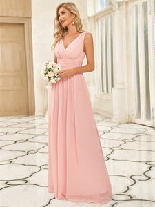 Color=Pink | Double V-Neck Elegant Maxi Long Wholesale Evening Dresses-Pink 5