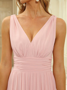 Color=Pink | Double V-Neck Elegant Maxi Long Wholesale Evening Dresses-Pink 6