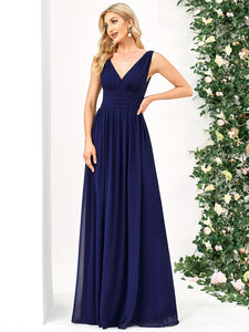 Color=Royal Blue | Double V-Neck Elegant Maxi Long Wholesale Evening Dresses-Royal Blue 1