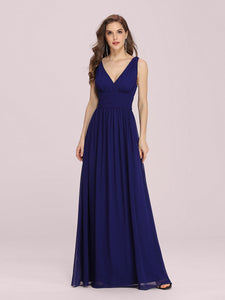 Color=Royal Blue | Double V-Neck Elegant Maxi Long Wholesale Evening Dresses-Royal Blue 4