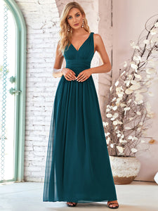 Color=Teal | Double V-Neck Elegant Maxi Long Wholesale Evening Dresses-Teal 1