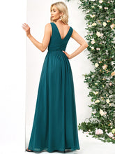 Load image into Gallery viewer, Color=Teal | Double V-Neck Elegant Maxi Long Wholesale Evening Dresses-Teal 3
