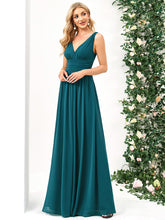 Load image into Gallery viewer, Color=Teal | Double V-Neck Elegant Maxi Long Wholesale Evening Dresses-Teal 4