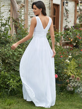 Load image into Gallery viewer, Color=White | Double V-Neck Elegant Maxi Long Wholesale Evening Dresses-White 3