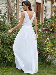 Color=White | Double V-Neck Elegant Maxi Long Wholesale Evening Dresses-White 3