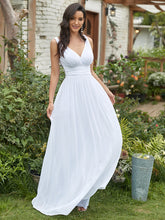 Load image into Gallery viewer, Color=White | Double V-Neck Elegant Maxi Long Wholesale Evening Dresses-White 4