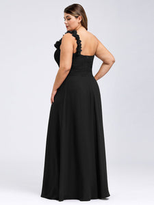 Color=Black | One Shoulder Plus Size Chiffon Bridesmaid Dresses For Wholesale-Black 2