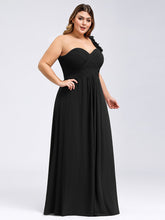 Load image into Gallery viewer, Color=Black | One Shoulder Plus Size Chiffon Bridesmaid Dresses For Wholesale-Black 3