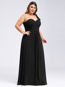 Color=Black | One Shoulder Plus Size Chiffon Bridesmaid Dresses For Wholesale-Black 3