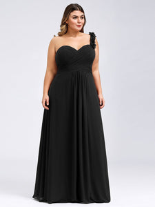 Color=Black | One Shoulder Plus Size Chiffon Bridesmaid Dresses For Wholesale-Black 4