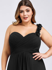 Color=Black | One Shoulder Plus Size Chiffon Bridesmaid Dresses For Wholesale-Black 5