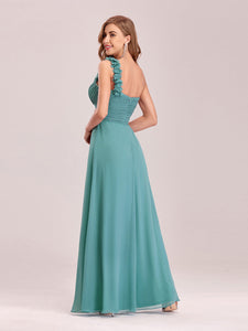 Color=Dusty Blue | Maxi Long One Shoulder Chiffon Bridesmaid Dresses for Wholesale-Dusty Blue 2