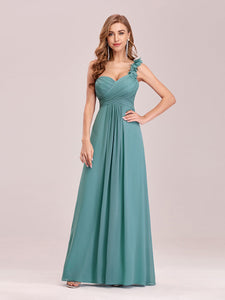 Color=Dusty Blue | Maxi Long One Shoulder Chiffon Bridesmaid Dresses for Wholesale-Dusty Blue 1