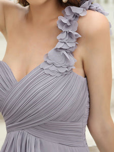 Color=Grey | Maxi Long One Shoulder Chiffon Bridesmaid Dresses For Wholesale-Grey 5
