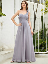 Load image into Gallery viewer, Color=Grey | Maxi Long One Shoulder Chiffon Bridesmaid Dresses For Wholesale-Grey 1