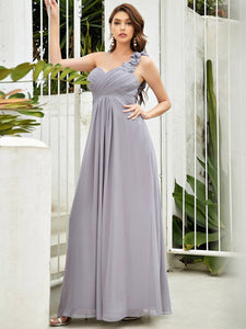 Color=Grey | Maxi Long One Shoulder Chiffon Bridesmaid Dresses For Wholesale-Grey 3