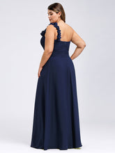 Load image into Gallery viewer, Color=Navy Blue | One Shoulder Plus Size Chiffon Bridesmaid Dresses For Wholesale-Navy Blue 2
