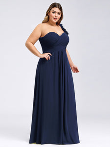 Color=Navy Blue | One Shoulder Plus Size Chiffon Bridesmaid Dresses For Wholesale-Navy Blue 3