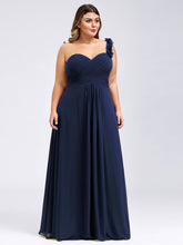 Load image into Gallery viewer, Color=Navy Blue | One Shoulder Plus Size Chiffon Bridesmaid Dresses For Wholesale-Navy Blue 4