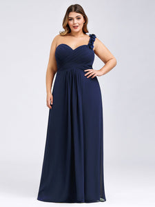 Color=Navy Blue | One Shoulder Plus Size Chiffon Bridesmaid Dresses For Wholesale-Navy Blue 1