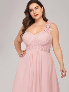 Color=Pink | One Shoulder Plus Size Chiffon Bridesmaid Dresses For Wholesale-Pink 5