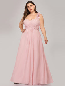 Color=Pink | One Shoulder Plus Size Chiffon Bridesmaid Dresses For Wholesale-Pink 1