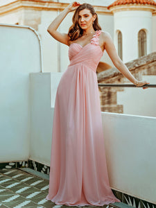 Color=Pink | Maxi Long One Shoulder Chiffon Bridesmaid Dresses For Wholesale-Pink 2