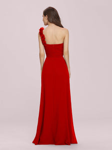 Color=Red | Maxi Long One Shoulder Chiffon Bridesmaid Dresses for Wholesale-Red 2