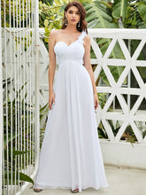 Load image into Gallery viewer, Color=White | Maxi Long One Shoulder Chiffon Bridesmaid Dresses for Wholesale-White 1