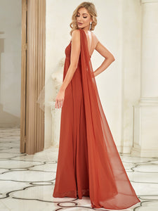 Color=Burnt orange | One Shoulder Pretty Chiffon Ruffles Long Evening Dresses for Wholesale-Burnt orange 4