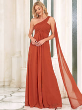 Load image into Gallery viewer, Color=Burnt orange | One Shoulder Pretty Chiffon Ruffles Long Evening Dresses for Wholesale-Burnt orange 6