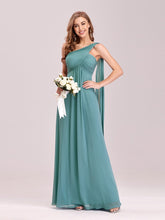 Load image into Gallery viewer, COLOR=Dusty Blue | One Shoulder Evening Dress-Dusty Blue 3
