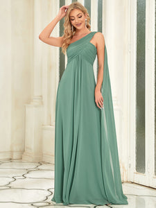 Color=Green Bean | One Shoulder Pretty Chiffon Ruffles Long Evening Dresses for Wholesale-Green Bean 3