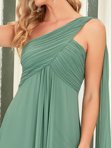 Color=Green Bean | One Shoulder Pretty Chiffon Ruffles Long Evening Dresses for Wholesale-Green Bean 5