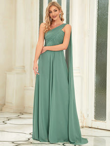 Color=Green Bean | One Shoulder Pretty Chiffon Ruffles Long Evening Dresses for Wholesale-Green Bean 1