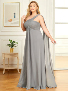 COLOR=Grey | One Shoulder Evening Dress-Grey 2
