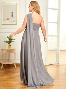 COLOR=Grey | One Shoulder Evening Dress-Grey 4