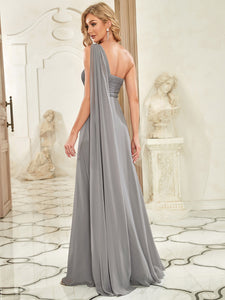 COLOR=Grey | One Shoulder Evening Dress-Grey 2