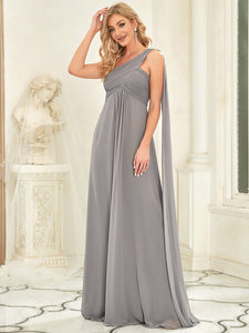 COLOR=Grey | One Shoulder Evening Dress-Grey 1